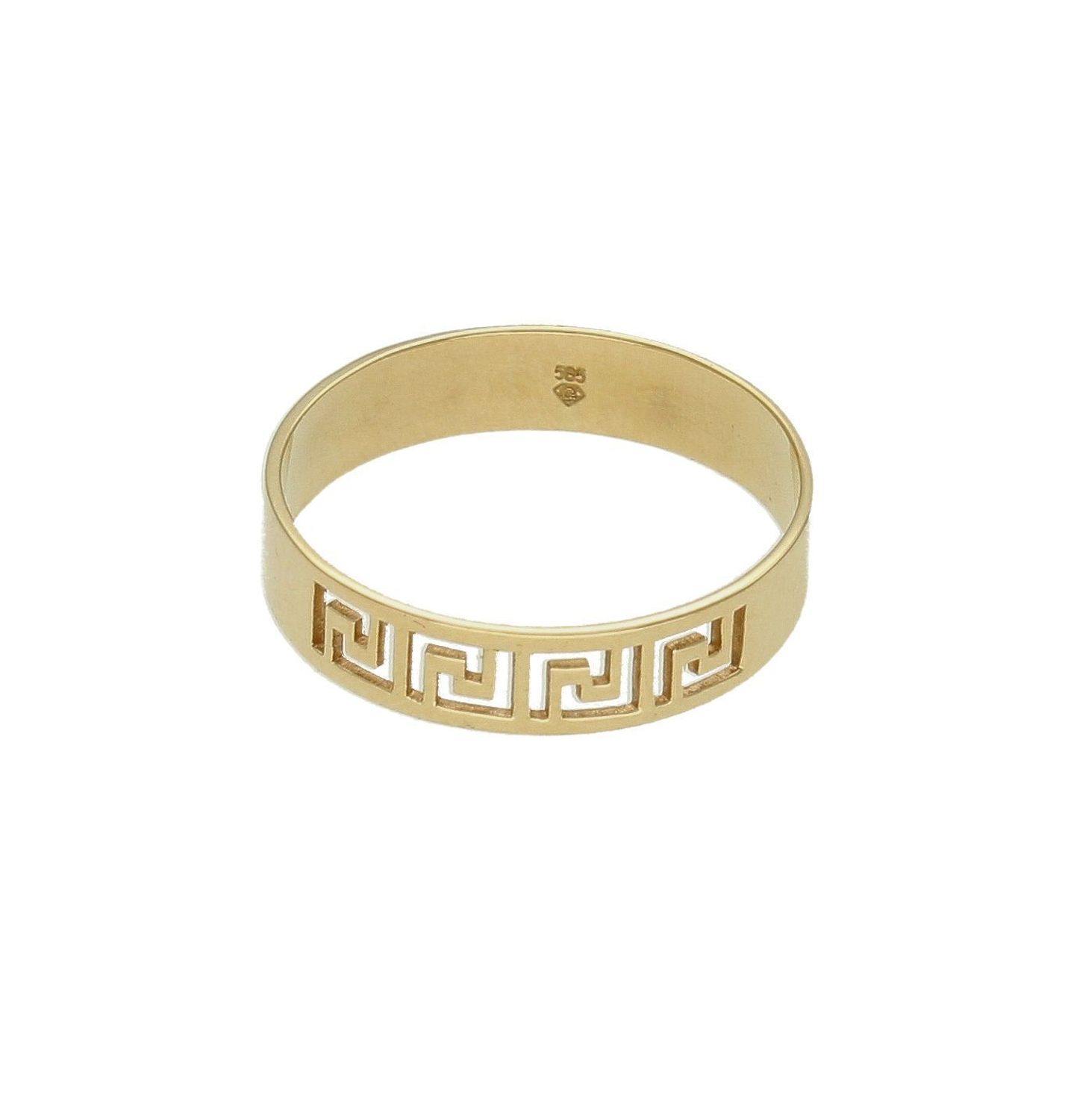 Złoty pierścionek 585 obrączka wzór grecki rozmiar 10 PI 4554 to złoty damski pierścionek wykonany z wysokiej próby złota 585. Idealna obrączka ze wzorem greckim nadaje pierścionkowi nowoczesnego wyglądu (4).jpg